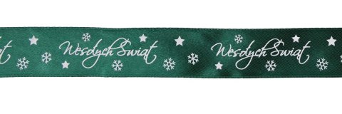 Wstążka Craft-Fun Series satynowa satynowa z nadrukiem Wesołych Świąt 25 zielony ciemny Titanum (25/25YGREEN)