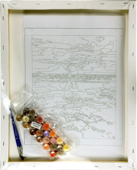 Zestaw kreatywny Malowanie po numerach 40x50cm Zachód słońca nad morzem, serca na piasku Flamingo Line (fys040)