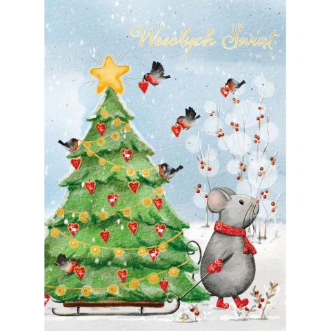 Kartka składana BN CHOINKA NA SANKACH B6 Henry (5905701480616)