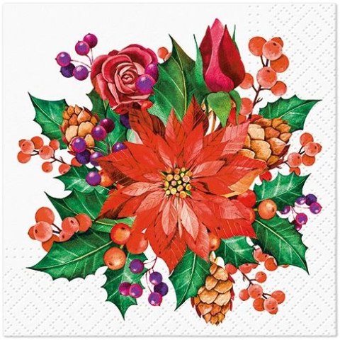 Serwetki Coktail BN Poinsettia With Cones mix bibuła [mm:] 250x250 Paw (SDC238700)