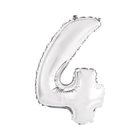 Balon foliowy cyfra 4 srebrny 35 cm 16cal Godan (FG-C35S4)