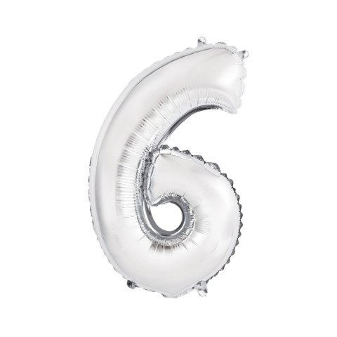 Balon foliowy cyfra 6 srebrny 35 cm 35cal Godan (FG-C35S6)