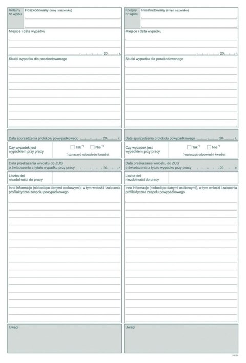 Druk offsetowy rejestr wypadków A4 20k. Michalczyk i Prokop (875-1)