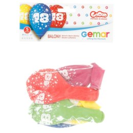 Balon gumowy Z NADRUKIEM 5 szt mix 300mm 12cal Godan (GS110/18)
