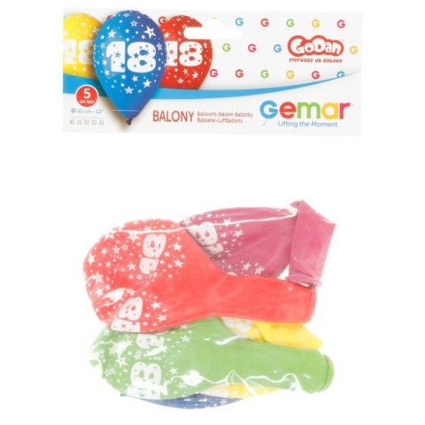 Balon gumowy Z NADRUKIEM 5 szt mix 300mm 12cal Godan (GS110/18)