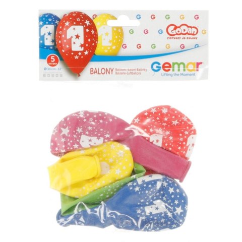 Balon gumowy Z NADRUKIEM 5 szt mix 300mm 12cal Godan (GS110/1)