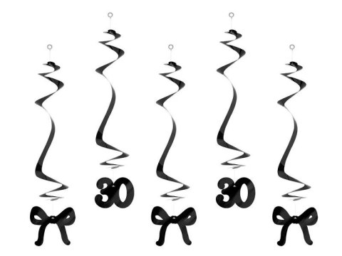 Dekoracja Świderki na 30 urodziny z kokardkami, 50cm, czarne Partydeco (SWID7-30-010)