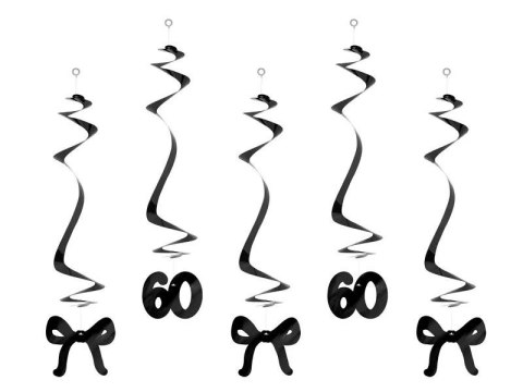 Dekoracja Świderki na 60 urodziny z kokardkami, 50cm, czarne Partydeco (SWID7-60-010)