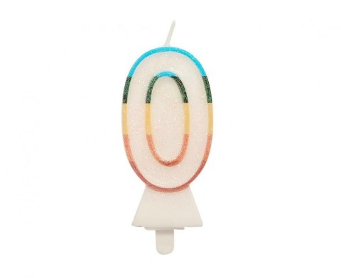Świeczka urodzinowa cyferka 0, tęczowa, NOWY BIO BROKAT, 8,5 cm Godan (SW-CBB0)