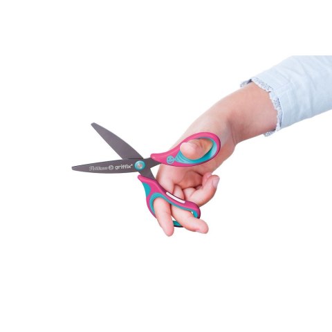 Nożyczki Griffix zaokrąglone praworęczne różowe 14cm Pelikan (300009543)