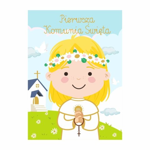 Kartka składana B6 Karnet B6 Komunia dziewczynka kolor Henry (5907465660259)