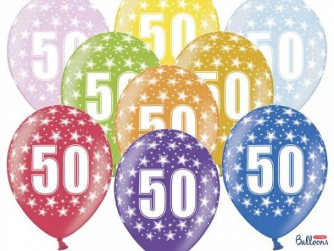Balon gumowy gumowy 50 urodziny, mix kolorów 30 cm/6 sztuk mix 300mm Partydeco (SB14M-050-000-6)