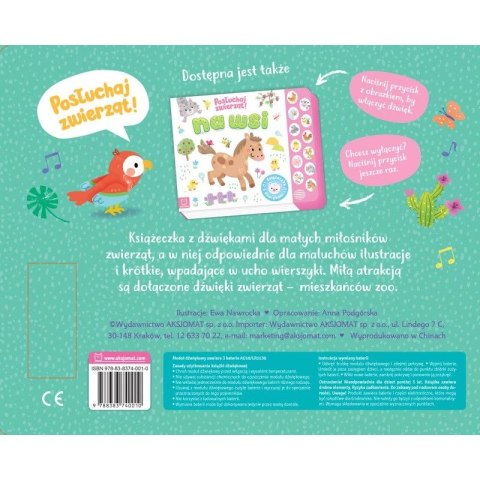 Książka dla dzieci W zoo. Posłuchaj zwierząt. Książeczka z dźwiękami