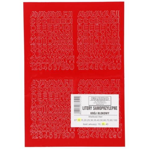 Litery samoprzylepne czerwony Farro