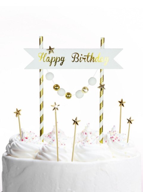 Dekoracja na tort Happy Birthday - pomponiki złote Arpex (KK0133ZLO-7690)