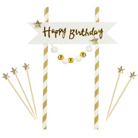 Dekoracja na tort Happy Birthday - pomponiki złote Arpex (KK0133ZLO-7690)