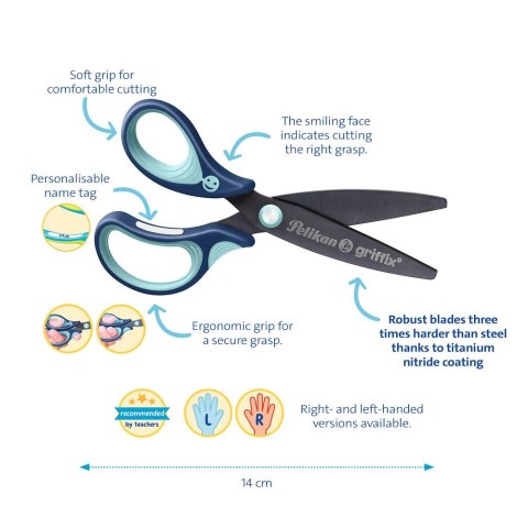 Nożyczki Griffix zaokrąglone leworęczne niebieskie Pelikan (300008592)