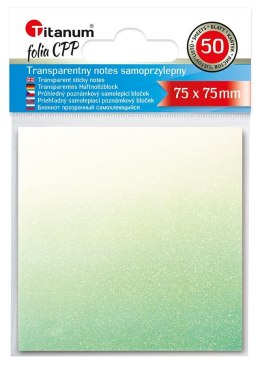 Notes samoprzylepny (karteczki) transparentne, z polipropylenu 75x75 biało- zielony 50k [mm:] 75x75 Titanum