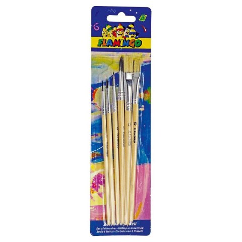 Pędzel drewniany uchwyt zestaw 6 szt. Flamingo (PS-02)