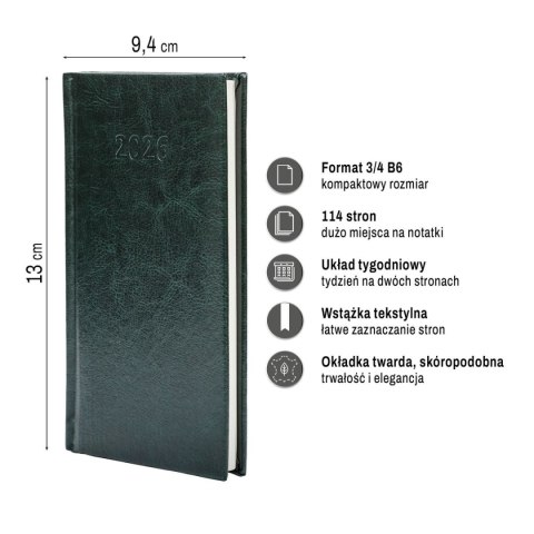 Kalendarz książkowy (terminarz) SLIM 3/4 B6 Press (tygodniowy)