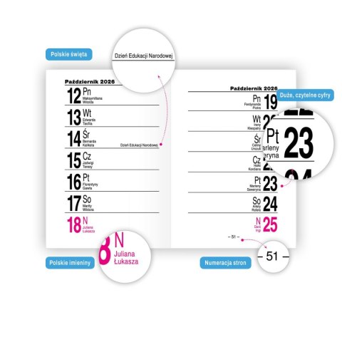 Kalendarz książkowy (terminarz) VENUS A7 Press