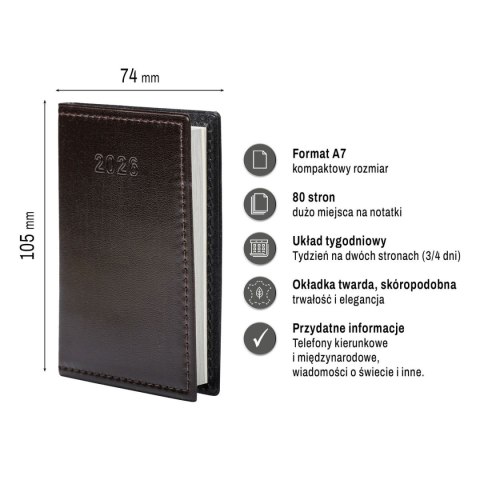 Kalendarz książkowy (terminarz) kieszonkowy A7 Press (tygodniowy)