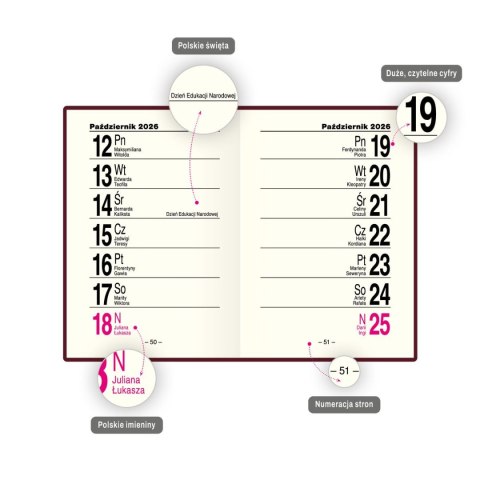 Kalendarz książkowy (terminarz) kieszonkowy A7 Press (tygodniowy)