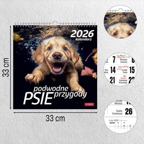 Kalendarz ścienny PSY POD WODĄ 33x33 330mm x 330mm Press