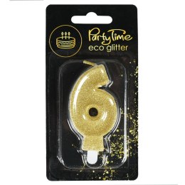 Świeczka urodzinowa eko brokat złota cyfra 6 Arpex (DS0949ZLO-6-0987)