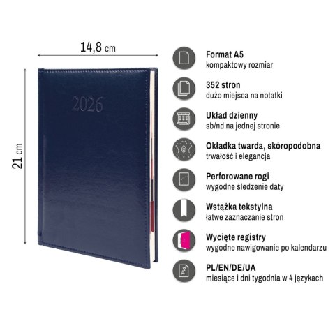 Kalendarz książkowy (terminarz) PREMIUM A5 Press (DZIENNY)