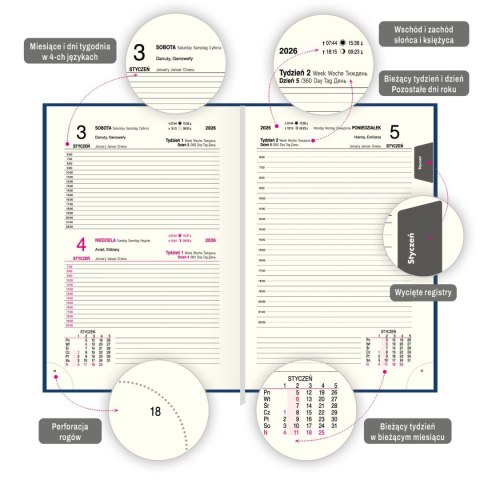 Kalendarz książkowy (terminarz) PREMIUM A5 Press (DZIENNY)