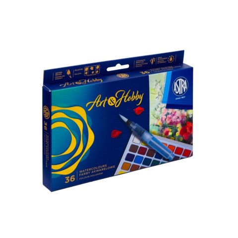 Farby akwarelowe z pedzęlkiem i paletką 36 kolor. Astra (602124006)