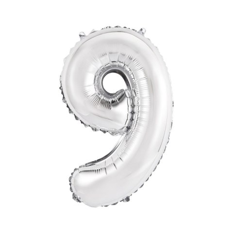 Balon foliowy cyfra 9 srebrny 35 cm Godan (FG-C35S9)