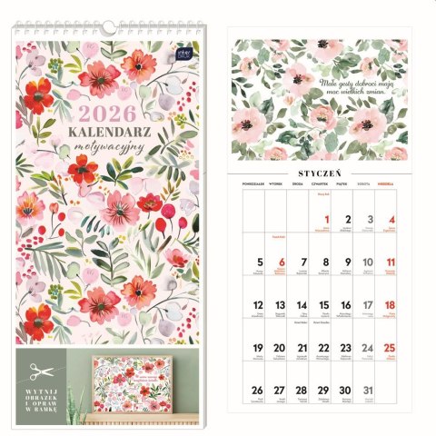 Kalendarz ścienny motywujący 220mm x 460mm Interdruk (KWIATY)