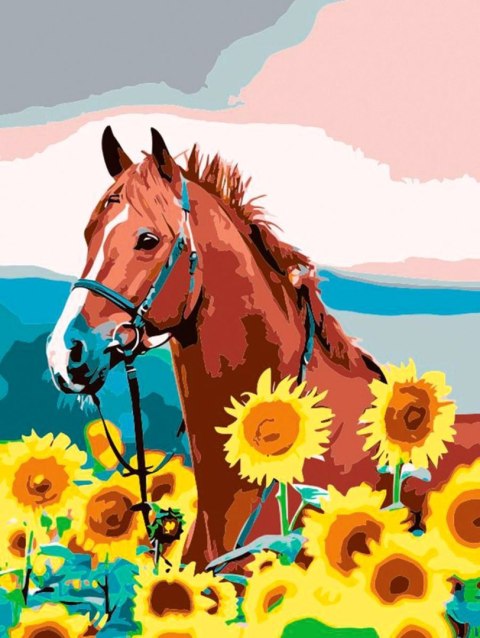 Zestaw kreatywny Malowanie po numerach 30x40cm Koń w słonecznikach Flamingo Line (FSY459)