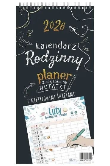 Kalendarz książkowy (terminarz) A5 PLANER RODZINNY 228mm x 460mm Press (CZARNY)