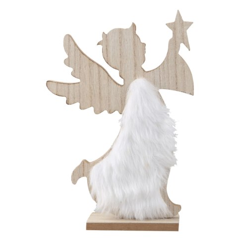 Ozdoba świąteczna Drewniany aniołek z futerkiem Home And Garden (6283)