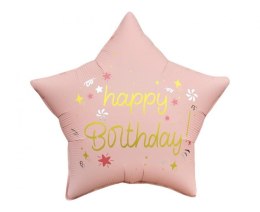 Balon foliowy Happy Birthday, gwiazda matowa j. różowa 18cal Godan (FG-GHMR)