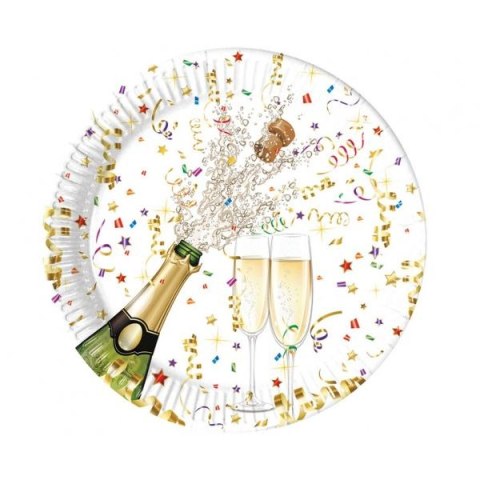 Talerz jednorazowy Szampańska impreza papier śr. 230mm 8 szt Godan (93450)