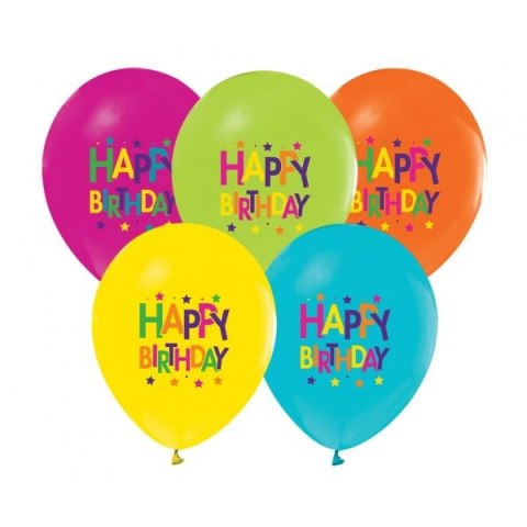 Balon gumowy Happy Birthday (gwiazdki) mix 12cal Godan (GZ-HBG5)