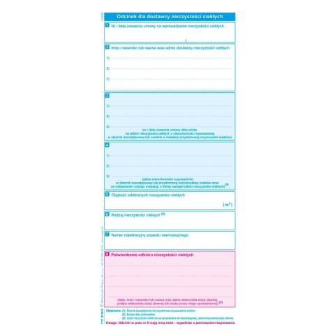 Druk samokopiujący potw.odbioru niczystości ciekł. transport do stacji paliw 1/3 A4 80k. Michalczyk i Prokop (S-100-8)
