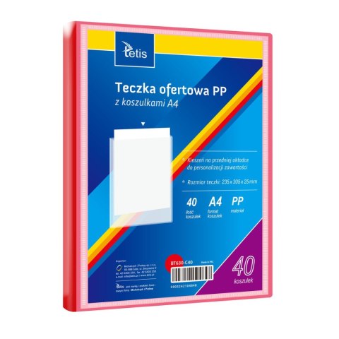 Teczka plastikowa czerwona A4 40 koszulek 5903242104848 A4 czerwony Tetis (BT630-C40)