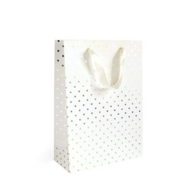 Torba prezentowa biała w złote kropki, M A5 [mm:] 250x100x 200 Argo (257025)