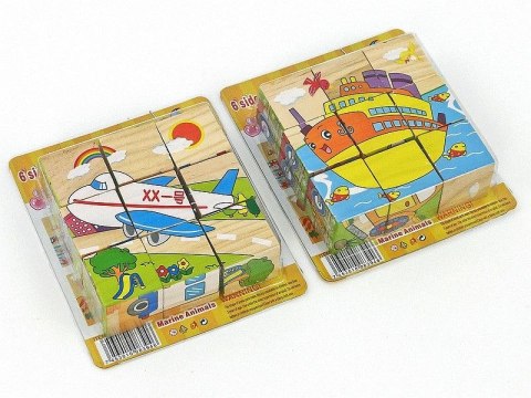 Układanka drewniana klocki z obrazkami 9szt, kwadraty 3,5cm Adar (530584)