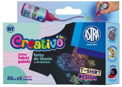 Farba do tkanin z brokatem kolor: mix 20ml 5 kolor. Creativo (301025012)