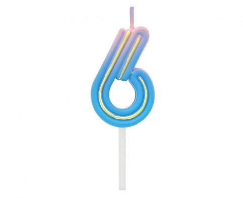 Świeczka urodzinowa cyferka B&C Neon 6, 44x28x12mm Godan (7C-SCN6)
