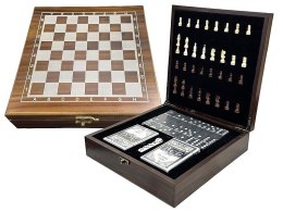 Gra logiczna zestaw gier w drewnianej skrzynce, szachy, karty, domino Adar (632196)