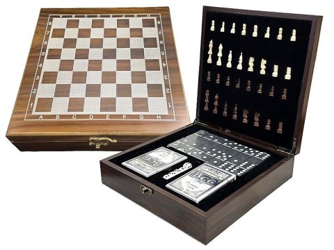Gra logiczna zestaw gier w drewnianej skrzynce, szachy, karty, domino Adar (632196)