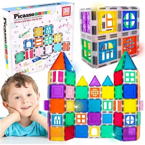 Klocki magnetyczne PICASSO TILES Zestaw Drzwi I Okien 30 Elementów Orbico Sp. Z O.o. (PT30)