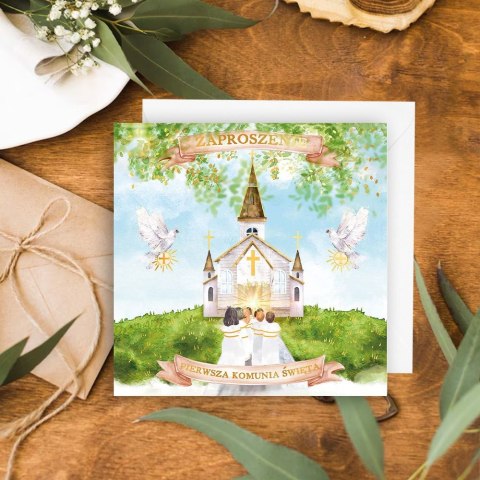 Zaproszenie KW Komunia Kościólek z dziećmi Henry (5908451982331)
